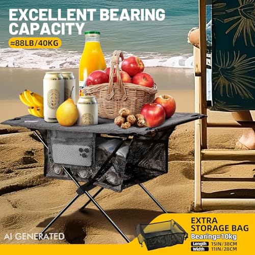 Zune Lotoo Small Beach Tables for Sand Foldable, Portable Camping Table Folding with Cup Holders & Mesh Storage for Camp Tent Side Picnic Tailgate Travel Outdoor Compact Ultralight Backpack Hiking