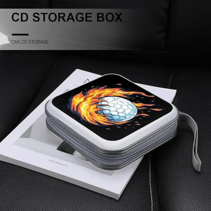 Golf Ball with Flames CD Case DVD Storage Holder Binder 40 Capacity | protective,hard case,protable loop,travel car use,zippered closure