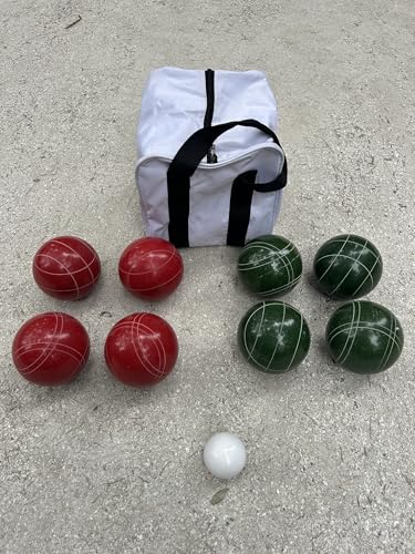 BuyBocceBalls Listing - Made in USA, Premium Quality Official Tournament Bocce Set - 110mm Red and Dark Green Balls Nylon Bag; Regulation Size Balls 998 Grams (2 lbs. 3 oz.)