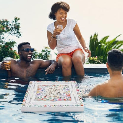 19x19 Inches Mahjong Floating Game Table for Pool Adults Pool Games Tray for Mah Jong Card Games Dominoes Poker Floater Tables for Indoor Outdoor Swimming Pool Hot Tub Lake(Floral) - style: Floral