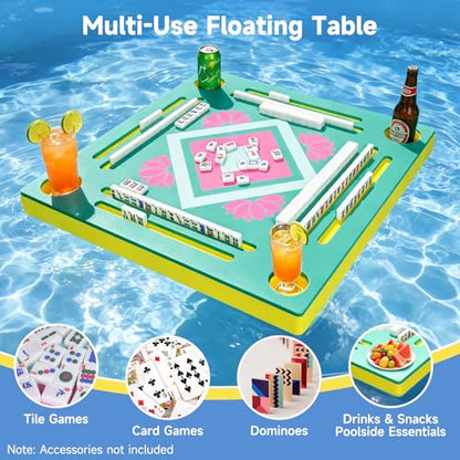 32" Double-Sided Floating Mahjong Table for Pool, Waterproof Playing Card Table, Water Game Table for Mahjong, Poker, Dominoes, Scrabble, Swimming Pool, Hot Tub, Beach & Summer Parties, Green - color: Green