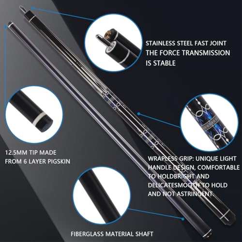 Glass Fiber Pool Cue, 2-Pieces Pool Cue Stick - 58" Professional Billiard Pool Cues Sticks, 19-20 oz Professional Pool Stick Set (with Cue Case & Glove) - color: Cue Set A