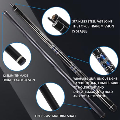 Glass Fiber Pool Cue, 2-Pieces Pool Cue Stick - 58" Professional Billiard Pool Cues Sticks, 19-20 oz Professional Pool Stick Set (with Cue Case & Glove) - color: Cue Set A