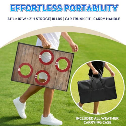 Corn Hole Toss Game for Adults 24x16 Inch Set - Portable Cornhole Board Set with Scoring Target Area, Bean Bags & Carrying Case | Family Kids Outdoor Backyard Beach Lawn Games