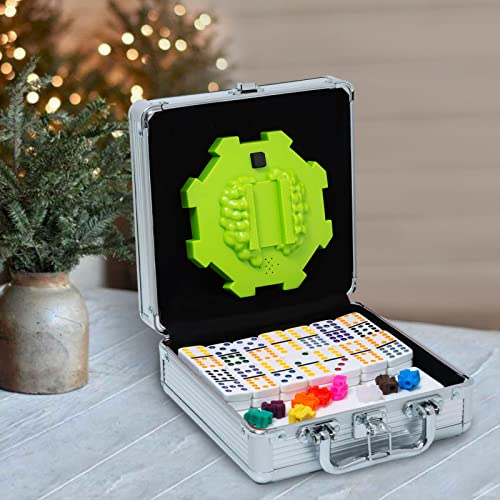 Yinlo Mexican Train Domino Set with Sound Effect, Dominoes Set for Travel, 91 Tiles Double 12 Colored Dominoes Travel Game Set with Aluminum Case - style: Dot with Green Hub