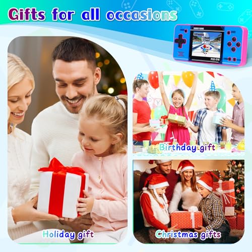 Handheld Game for Kids ，Built-in 220 32-bit Video Games, 3.0” IPS Screen, Rechargeable Portable Game , Travel Mini Arcade Electronic Toys Gift for Boys and Girls (Pink+Blue) - color: Pink+blue