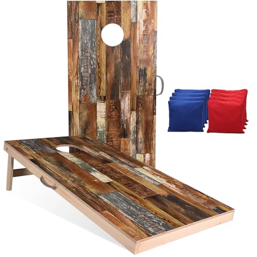 Sportdo 4x2 ft Solid Wood Cornhole Set with 8 Bean Bags, Regulation Size Cornhole Board Set for Adults, Cornhole Game Set for Tailgate Backyard Toss Games Indoor&Outdoor Activities - style: Vintage Style