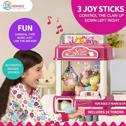 Interactive Claw Toy Arcade Machine with Prizes, Kids Vending Machine with Lights, Music, Plush Toys & Capsules, Mini Claw Machine USB Rechargeable, Birthday Gift for Girls Ages 6-12 - style: Large Dreamy Unicorn