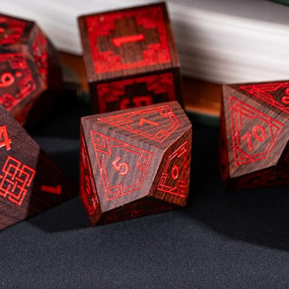 7Pcs DND Dice Set, Wooden Polyhedral D&D Dice Set with Metal Box for Role Playing Tabletop Games (Bubinga Wood) - color: Bubinga Wood-hx