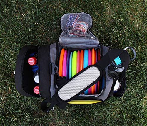 The Throwback Sack - Frisbee Disc Golf Bag with Cooler - Holds 12 to 15 Discs + 6 Cold Drinks + Water Bottle Holder - Extra Padding, Comfortable Strap - Room for All Your Disc Golf Accessories