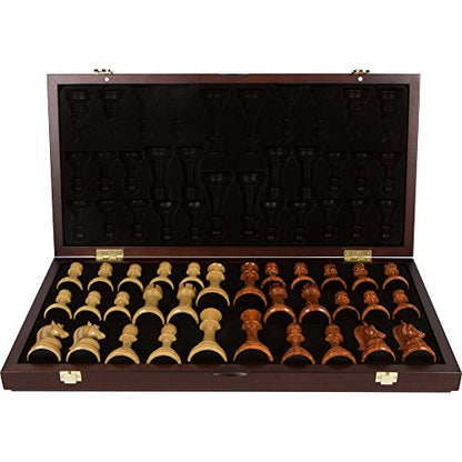 Abigail Chess Inlaid Wood Folding Board Game with Pieces - 21 Inch Set