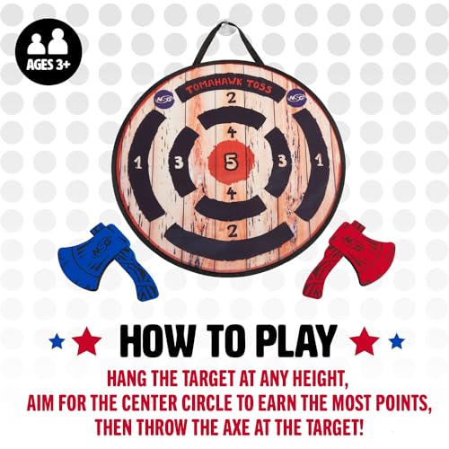 NSG Tomahawk Toss - Foam Axe Throwing Game for Kids - Two Lightweight Axes with Large Easy Stick Target, Wood/Black/red/Blue (JS7000) - color: Tomahawk Toss - Wood/Black/Red/Blue