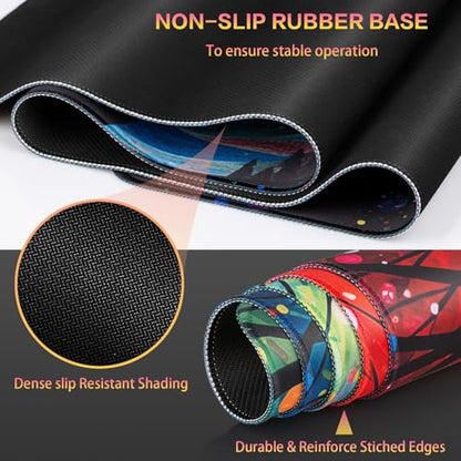 Canjoy Cute Black Cats Anime Mouse pad, 31.5x15.7inch Kawaii Computer Keyboard Mat Extended Large Gaming Mouse Pad with Non-Slip Rubber Base - color: Rainbow Cat