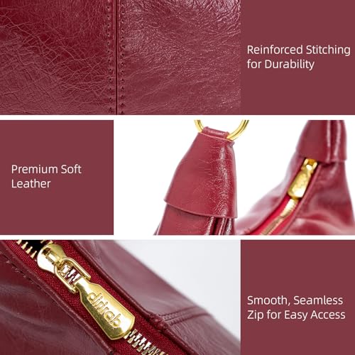 Shoulder Bags for Women Small Hobo Bags Crescent Shaped Cute Retro Tote Handbag Mini Clutch Purse with Zipper Closure - color: Red Vegan Leather