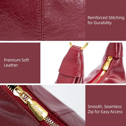 Shoulder Bags for Women Small Hobo Bags Crescent Shaped Cute Retro Tote Handbag Mini Clutch Purse with Zipper Closure - color: Red Vegan Leather