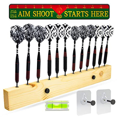 DIMBOI Wood Dart Holder Wall Mount Displays 4 Sets for A Total of 12 Steel/Soft Tip Darts,with Darts Throw Line Marker
