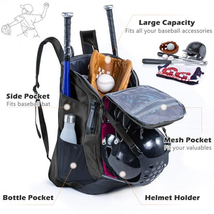 | Baseball Bag Softball Bat Bag, Double-layer Baseball Backpack Adult with Gear Klip To Hold Baseball Glove, Baseball Essential Gear, Youth Baseball Bag for Boys, Girls, Baseball Accessories - color: Pink