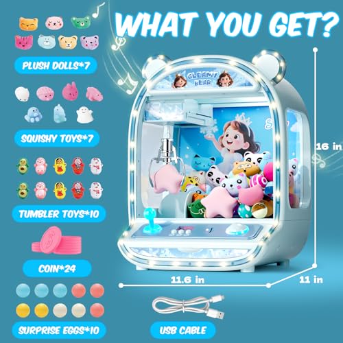 Skirfy Large Claws Machine Toy with Alloy Claw,LED Light & Adjustable Sound,16" Candy Dispenser Toys Mini Vending Machine for Kids Christmas Birthday Big Gifts for Girls Boys Ages 6+ - color: Blue