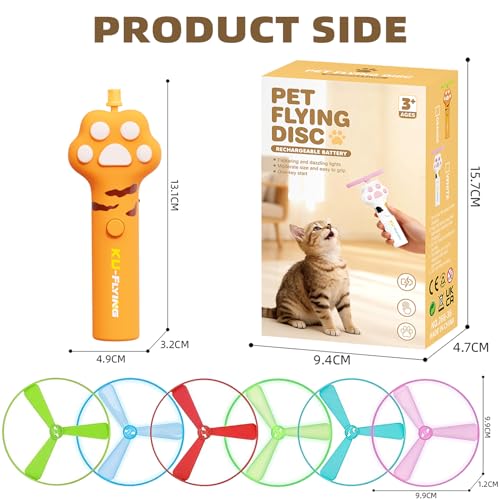 Wortade Cat Fetch Toy Launcher with 6 Flying Disc, Interactive Flying disc Launcher Toy for Indoor Cats, Cat Interactive Hunting Toys for Outdoor & Indoor Yellow