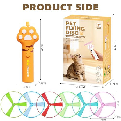 Wortade Cat Fetch Toy Launcher with 6 Flying Disc, Interactive Flying disc Launcher Toy for Indoor Cats, Cat Interactive Hunting Toys for Outdoor & Indoor Yellow