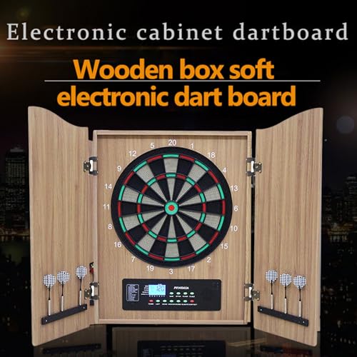 TsoLay Electronic Dartboard, Decorative Dart Board Cabinet Set with Auto-Scoring LCD Cricket Display, Dart Withdrawal Eliminate Points and Voice Prompt Function, for Family Game Rooms