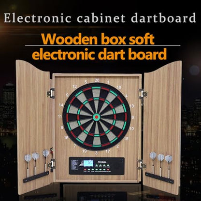 TsoLay Electronic Dartboard, Decorative Dart Board Cabinet Set with Auto-Scoring LCD Cricket Display, Dart Withdrawal Eliminate Points and Voice Prompt Function, for Family Game Rooms