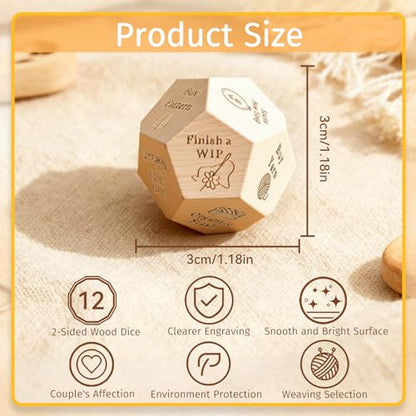 Quilter's Dice, Handmade Wooden Quilting Decision Dice with 12 Engraved Sewing Tasks, Fun Quilting Motivation Tool for Quilters, Sewists & Craft Lovers, Easter Basket Stuffers - style: Quilter's Dice