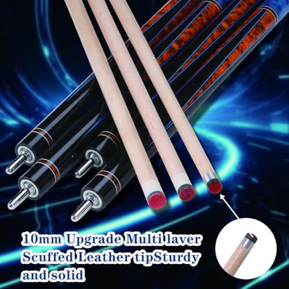 Canadian Maple Pool Cue Sticks (10mm/11.5mm/13mm), 58" 2-Piece Pool Sticks with Low Deflection Shaft,Billiard Sticks for Home, Bar, and Tournament Play - color: Blue only cue10mm