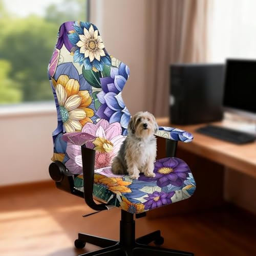Suobstales Boho Mandala Flower Pattern Gaming Chair Cover with Armrest Covers, Stretch Computer Desk Chair Covers Gamer Chair Slipcovers for Reclining Racing Gaming Chair - color: Boho Mandala Flower