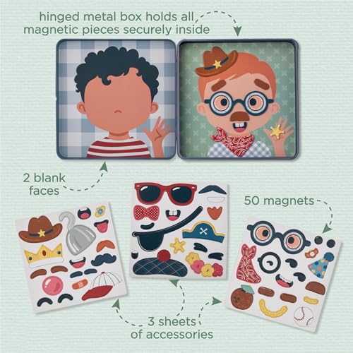 Stephen Joseph, Funny Faces 50 pc Magnetic Travel Play Set – Fun Game for Families, Ideal for Ages 3+ – Travel Game for Kids with Travel Tin, Boy - color: Boy