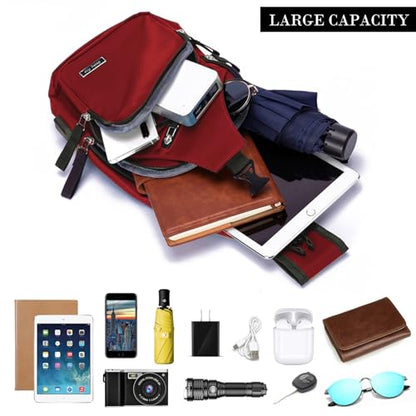Seoky Rop Men Women Sling Backpack Nylon Water Resistant Shoulder Chest Crossbody Sling Bag with USB Charging Port - color: Red