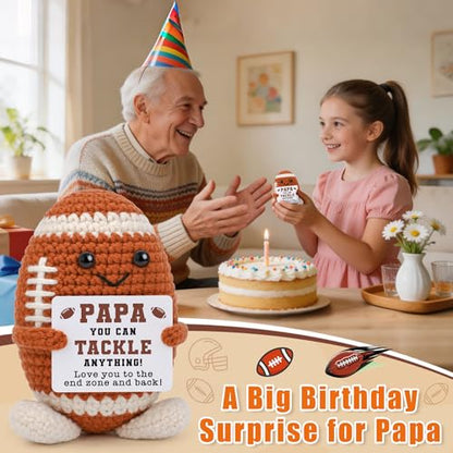 Fathers Day Grandpa Gifts for Papa, Papa Birthday Gifts from Grandkids, Grandpa Grandfather Best Cute Small Gift from Granddaughter Grandson, Funny Unique Handmade Crochet Football Grandfather Present - style: papa