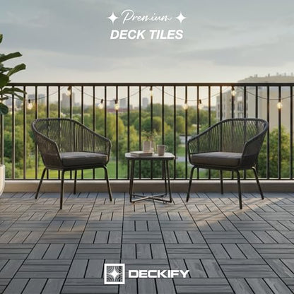 9Pcs Premium Acacia Wood Interlocking Patio Deck Tiles, 12 x 12 x 0.9 Inch Outdoor Flooring, Waterproof for All-Weather Use – Crossed, Gray