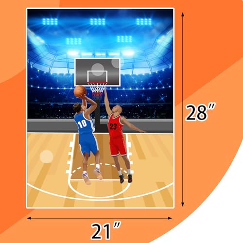 PLULON Basketball Party Game for Kids Pin The Basketball on The Hoop Game Basketball Poster with Basketball Stickers for Boys Girls Birthday Party Wall Decorations Classroom Activities - style: basketball