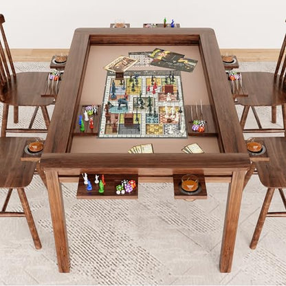 LAUSAINT HOME Board Game Table with Removable Table Top, 54” x 31” Play Area, Gaming and Dining Table with EVA Play Mat, Detachable Cup Holders and Trays for 6 Players, for Card, DND and Poker, Walnut - size: REC Table