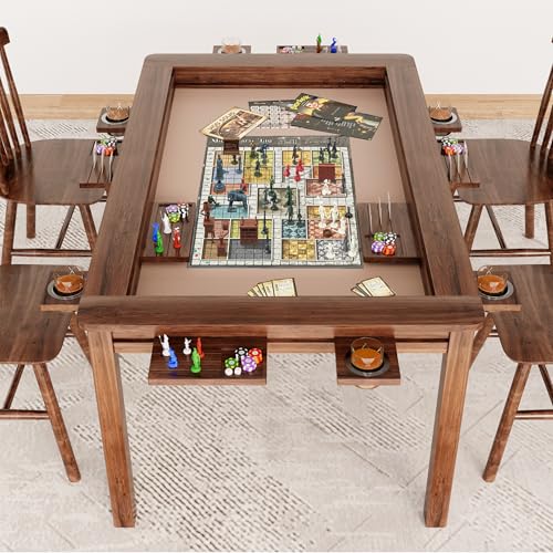 LAUSAINT HOME Board Game Table with Removable Table Top, 54” x 31” Play Area, Gaming and Dining Table with EVA Play Mat, Detachable Cup Holders and Trays for 6 Players, for Card, DND and Poker, Walnut - size: REC Table