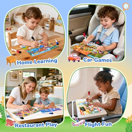 JoyCat Search and Find Activity Books, Preschool Learning Game Activities for Toddlers & Kids Ages 3-5, Travel Toys for Road Trip Car Airplane, Birthday Gifts for Girls and Boys 4-8 - style: Mixed Themes