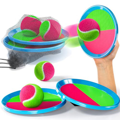 Toss and Catch Ball Game Set, Beach Outdoor Toys for Kids Boys with Paddle, Balls and Storage Bag, Yard Backyard Outside Indoor Toys Games Gifts for Kids Boys Girls Ages 3 4 5 6 7 8 9 10 - style: 2 Paddles & 2 Balls