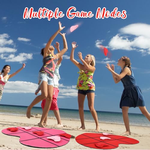 Reallnaive 2 Set Valentine's Day Tic Tac Toe Game Include 2 Pcs Heart Shaped Mats 20 Heart Bean Bags Toss Valentine Party Activities for Couple Adults Family Indoor Outdoor Galentine Party Game - style: Valentine's Day