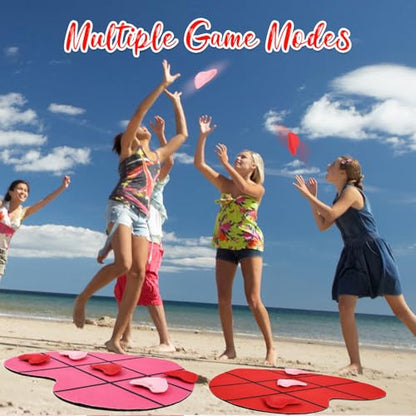 Reallnaive 2 Set Valentine's Day Tic Tac Toe Game Include 2 Pcs Heart Shaped Mats 20 Heart Bean Bags Toss Valentine Party Activities for Couple Adults Family Indoor Outdoor Galentine Party Game - style: Valentine's Day