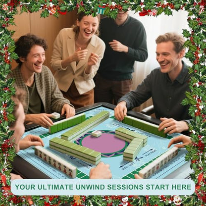 Traditional Chinoiserie Mahjong Mat for Table with Rules, 33×33", Turquoise | Anti-Slip, Waterproof, Noise-Reducing Table Cover for American Mahjong, Poker, Board Games , Dominoes, and Card Games - color: Cyan
