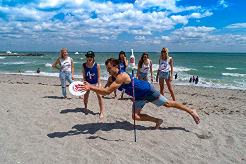 Bottle Bash Outdoor Flying Disc Game Set – Frisbee Toss Backyard and Beach Game for Family, Adult & Kids - Beersbee & Polish Horseshoes - color: Red/White/Blue - USA