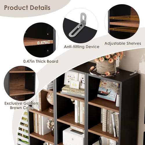 FOTOSOK 8-Tier Media Tower Rack, 11.6 X 9.3 X 71 Inches CD DVD Slim Storage Cabinet with Adjustable Shelves, Tall Narrow Bookcase Display Bookshelf for Home Office, Black/Brown - color: Black/Brown