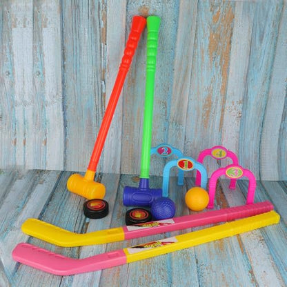 Outdoor Games and Team Sports Set Including Cricket,Croquet, Hockey,Golf with Balls,Wickets, Stumps for Lawn,Backyard,Park - style: Style 2