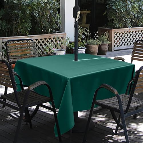 Melaluxe Spring/Summer Wrinkle-Free Waterproof Outdoor Tablecloth with Umbrella Hole and Zipper,60-Inch-by-84 Rectangle, Dark Green, Seats 6 to 8 People - color: Dark Green, size: 60" x 84" (Rectangular)