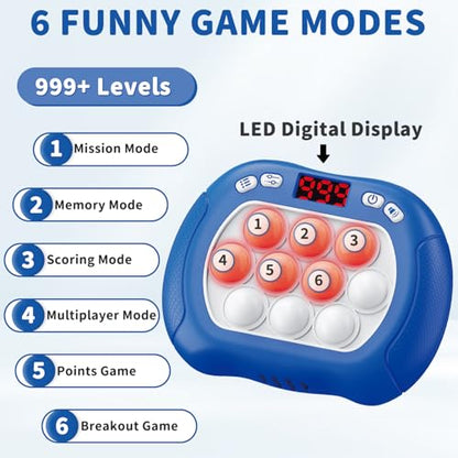 Intoypad Pop Game Light Up Fidget Toy for Kids, 6 Modes LED Screen Quick Push Games Controller Electric Fidget Popper Game Bubble Road Trip Activities Car Games Birthday Gifts Toys for Kids Boys Blue - style: Blue