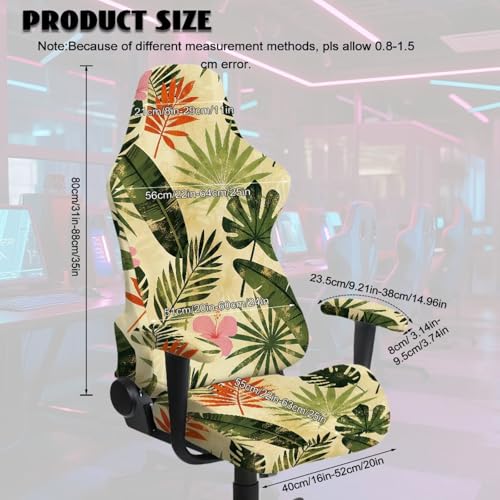 Tropical Leaf Print Gaming Chair Cover Set of 4 Dust-Proof Stretchy Computer Office Chair Cover with Armrest Covers Home Decorations - color: Green - Tropical Leaf