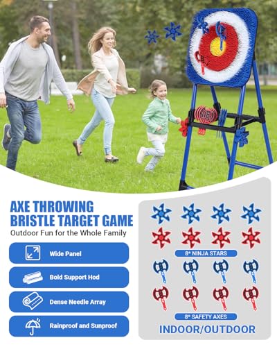 Axe Throwing Bristle Target with 16 Throwing Axes Set, Foldable Axe Throwing Game for Backyard, Outdoor Games, Yard Game, Carnival Games