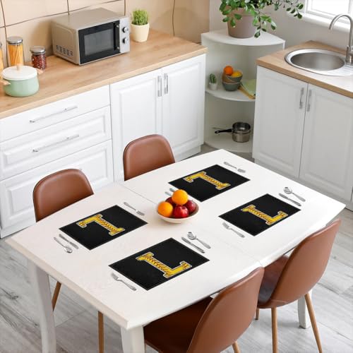 Erosebridal Initial Placemats 12x18 inch Set of 4 Boys Monogrammed Place Mats for Kitchen Table | Yellow Letter L Table Place Mats Softball Accessories Heat Resisting Placemats - color: Yellow L