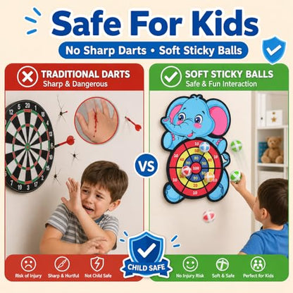 Sticky Ball Dartboard Elephant Design Self-Adhesive Surface for Family Indoor Outdoor Play and Throwing Target Games, Blue Elephant - size: One Size